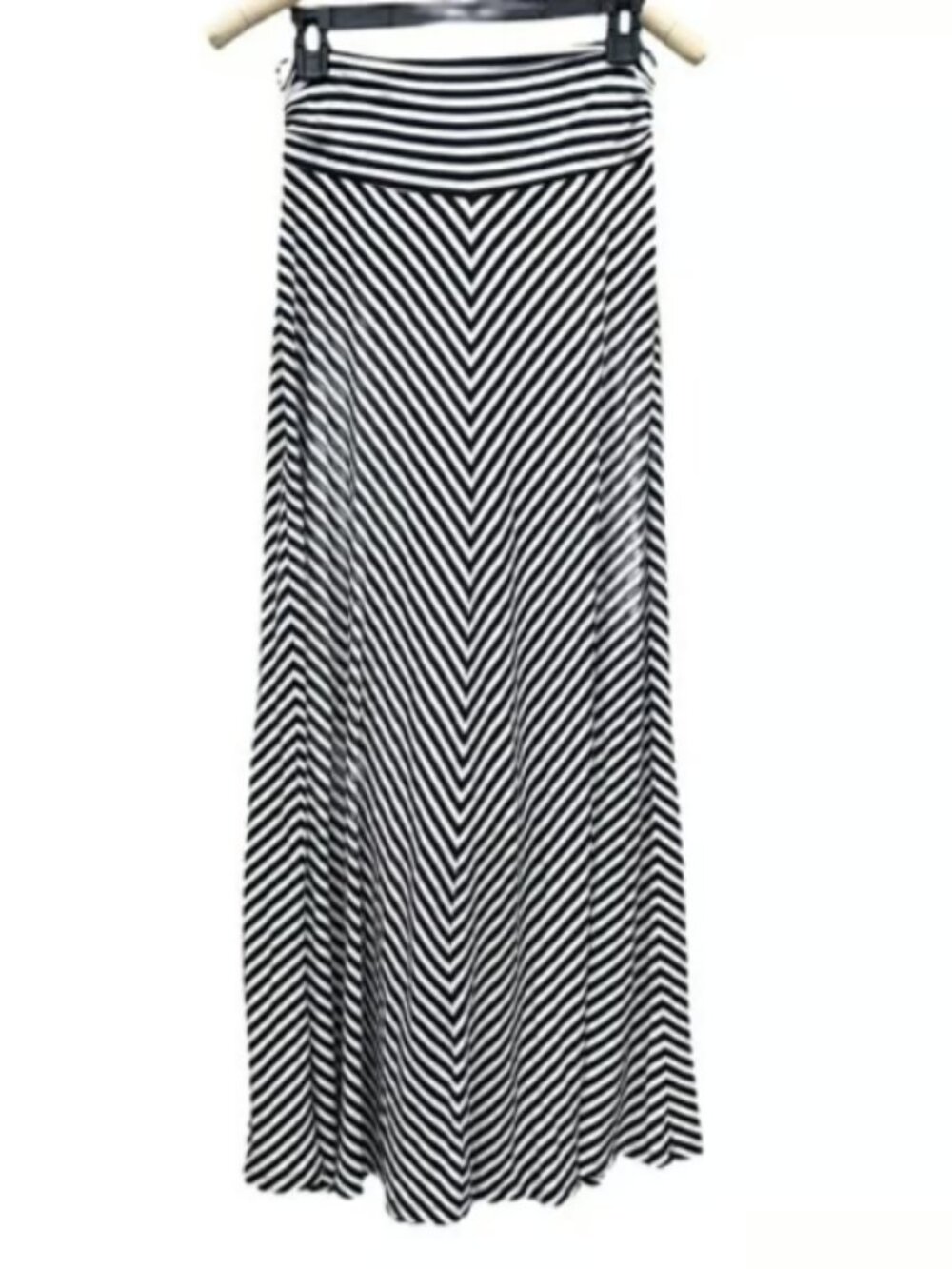 Breathable Stretchy Long Fold-Over Maxi Skirt Striped Cheveron Summer Skirt